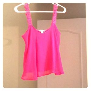 Lace straps hot pink crop top